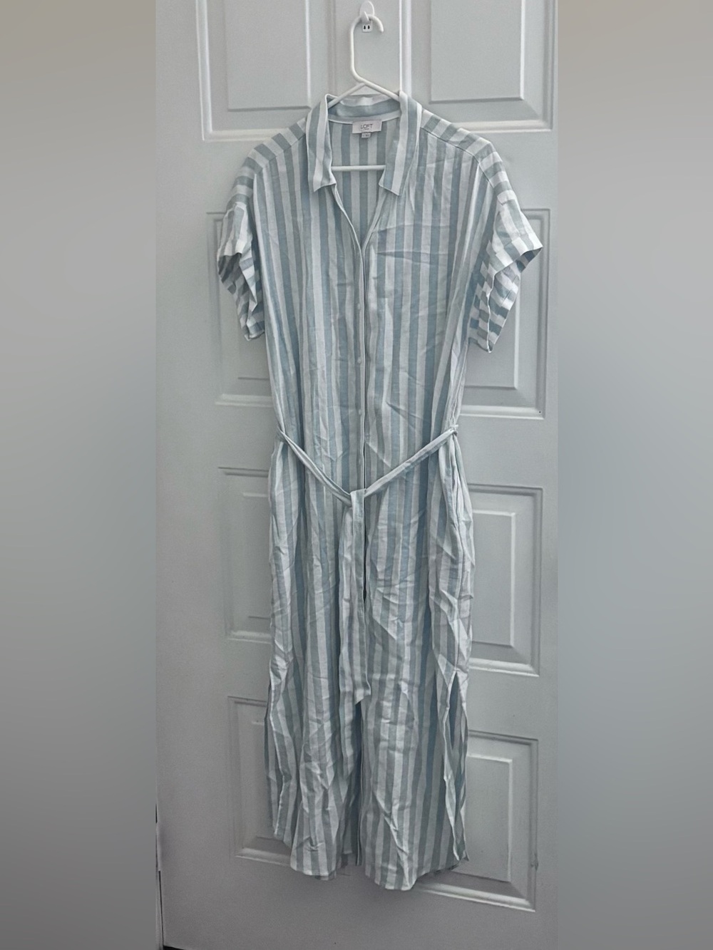 LOFT Light Blue and White Striped Shirt Dress